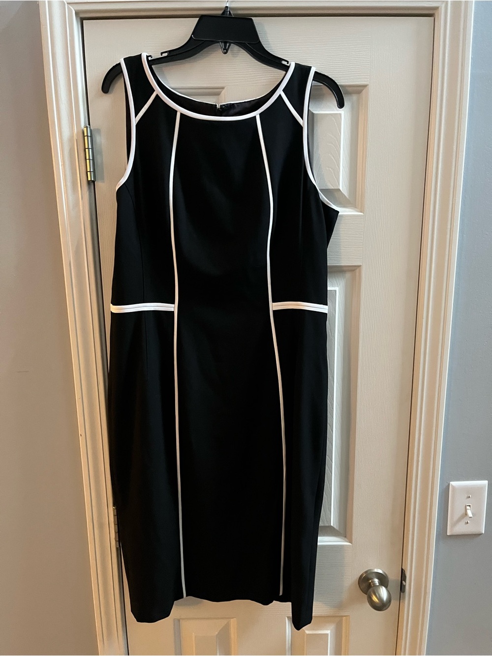 White House Black Market Black Sleeveless Midi Dress with White Trim